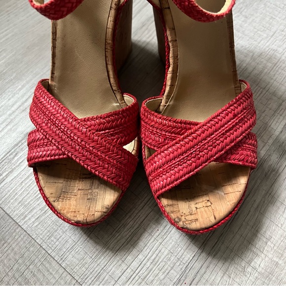 STUART WEITZMAN Minx Espadrille Cork Raffia Red Wedge Sandals 6.5 - Picture 10 of 15